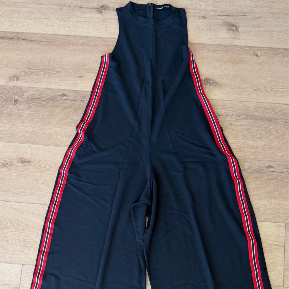 Zara Black Oversized Jumpsuit  with Red Stripes